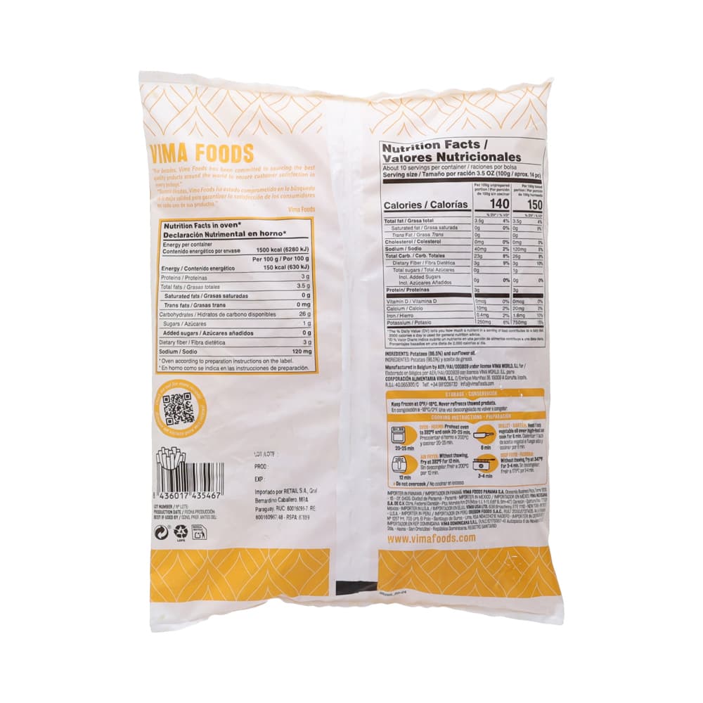 Patatas -papas- prefritas congeladas Vima Foods (1 kg / 2.2 lb) - 2