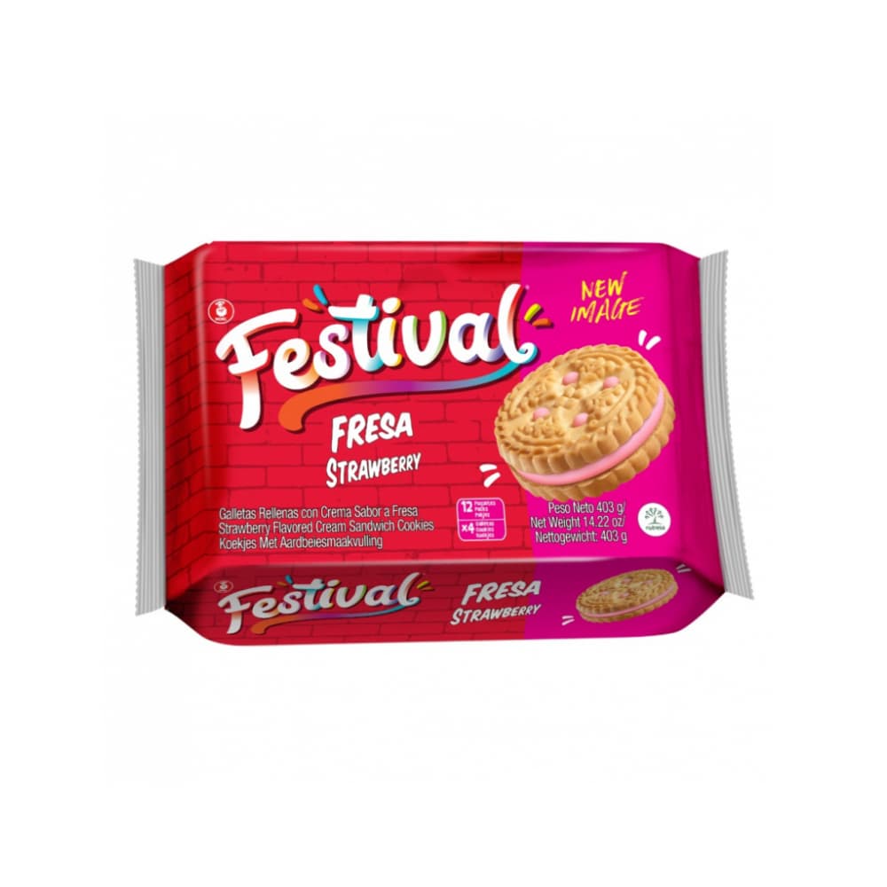 Galletas dulces rellenas con crema sabor a fresa Festival (403 g / 14.2 oz)
