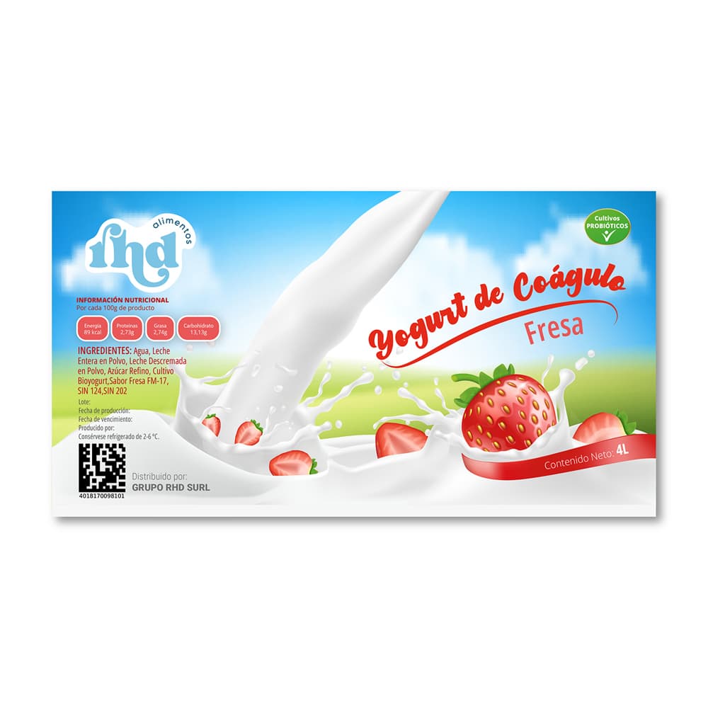 Yogurt probiótico de coágulo sabor fresa RHD (4 L) - 3
