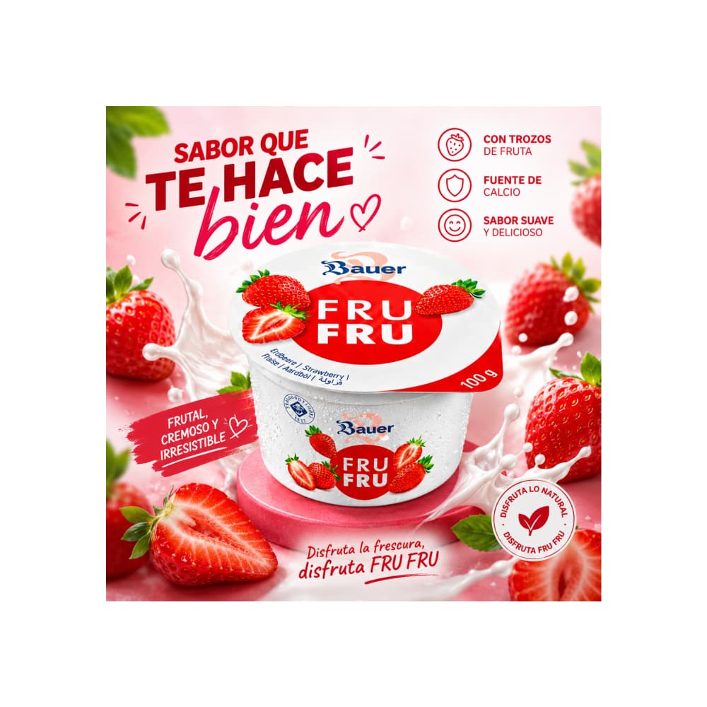 Yogur sabor fresa Bauer Fru Fru (100g / 3.53oz) - 5
