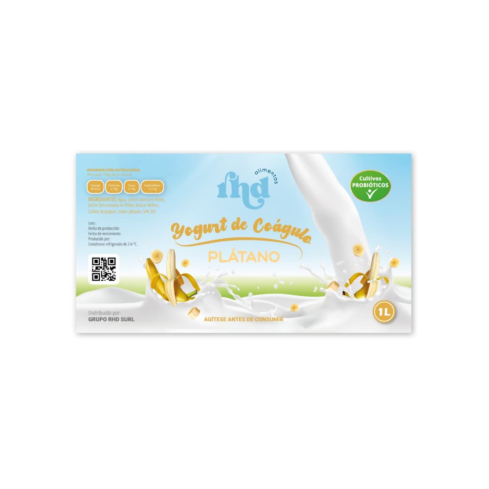 Yogurt probiótico de coágulo sabor plátano RHD (1 L) - 4