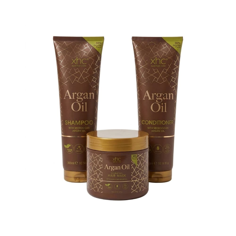 Set de 3 piezas con aceite de argán para el cuidado del cabello XHC
