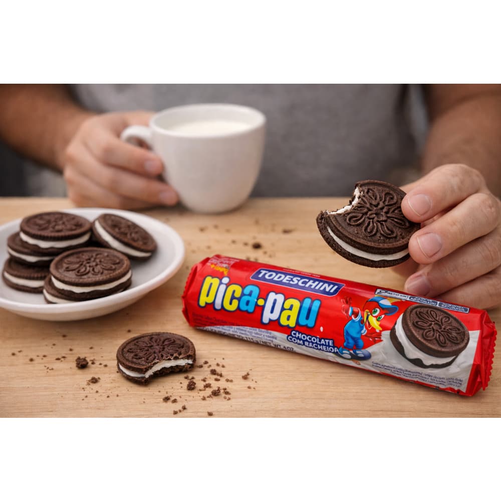 Galletas de chocolate con relleno sabor a vainilla pica pau Todeschini (115 g / 4 oz) - 4