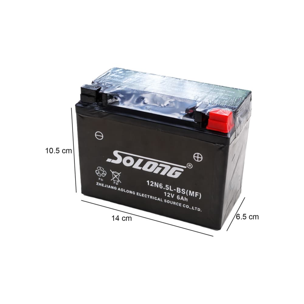 Batería para motocicleta 12N6.5L-BS-MF 12V 6Ah Solong - 2