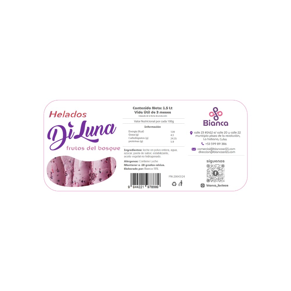 Helado Sabor Frutos del Bosque DiLuna (1.5 L) - 2