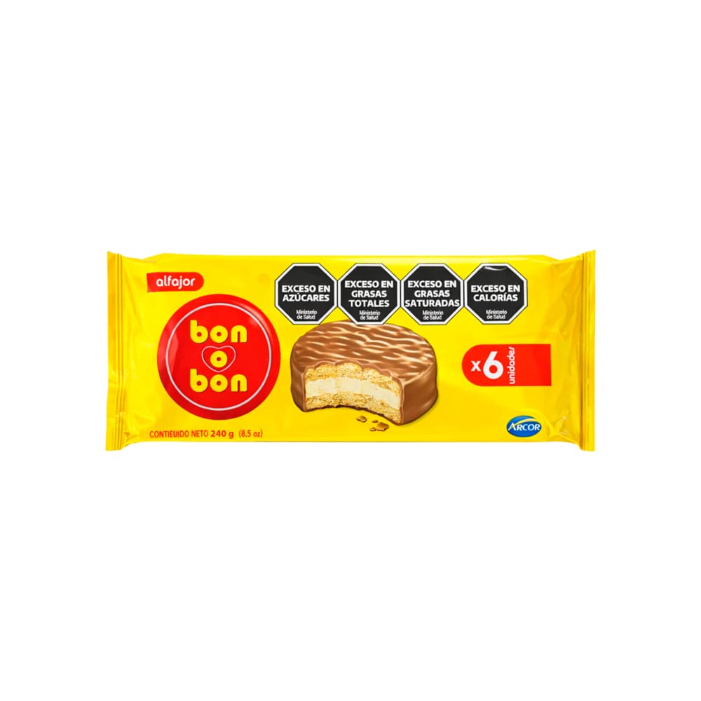 Alfajor de chocolate con leche relleno con crema de maní Bon o Bon Arcor (240 g / 8.5 oz)