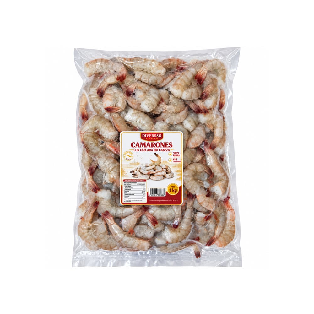 Camarones con cáscara sin cabeza Diversso (1 kg / 2.2 lb) - 2