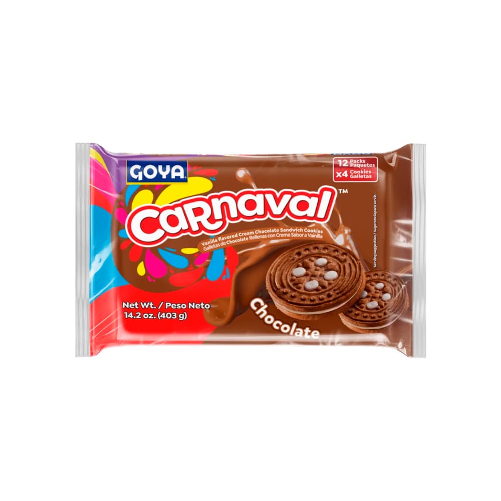 Galletas de chocolate rellenas con crema sabor a vainilla Carnaval Goya (403 g / 14.2 oz)