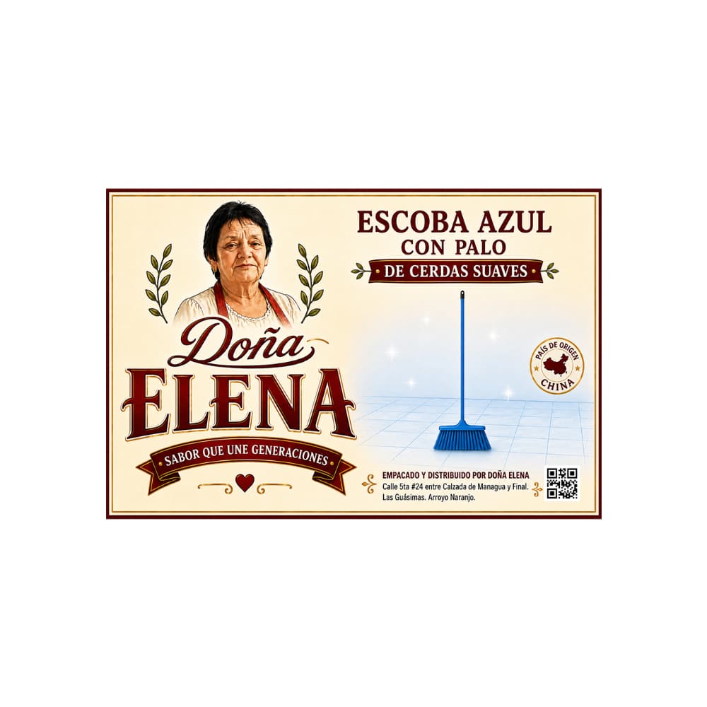 Escoba de plástico con palo de madera forrado Doña Elena - 4