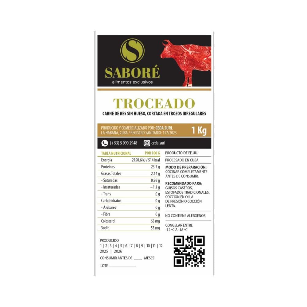 Carne de res de segunda troceada Saboré (1 kg / 2.2 lb) - 3