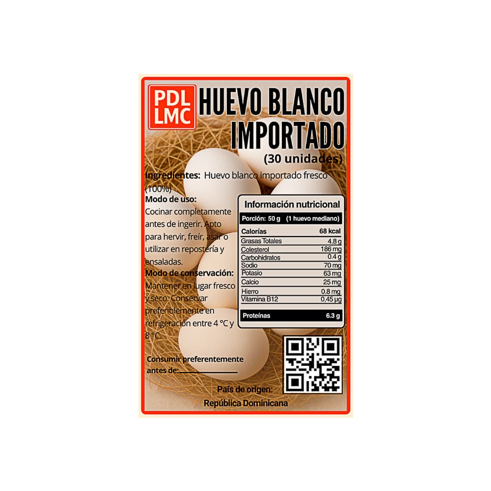 Huevo blanco importado PDL LMC (30 U) - 2