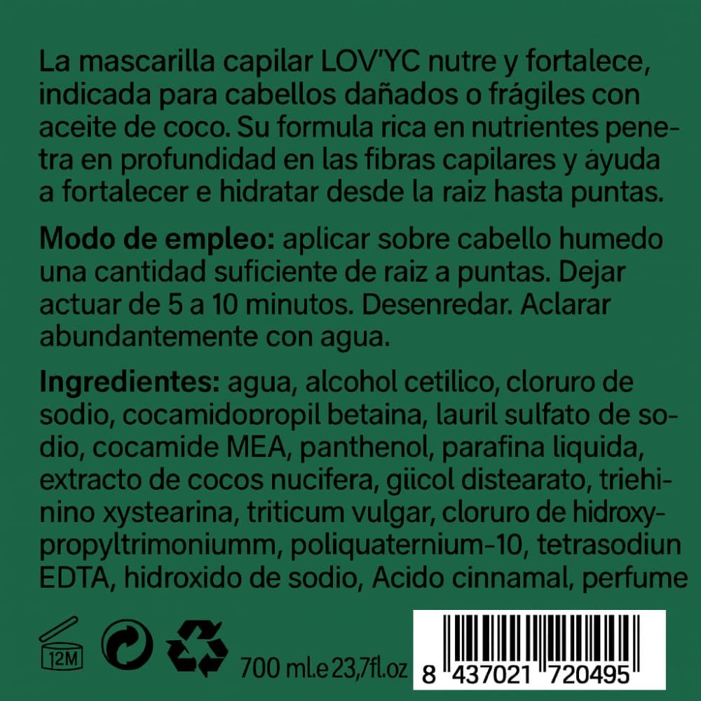 Mascarilla capilar profesional de aceite de coco Lov'yc (700 ml) - 3