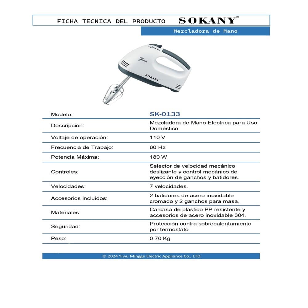 Mezcladora de mano con accesorios Sokany SK-0133 - 3