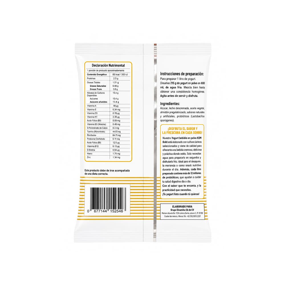 Yogurt bebible en polvo sabor fresa KDM Gold (215 g / 7.58 oz) - 2
