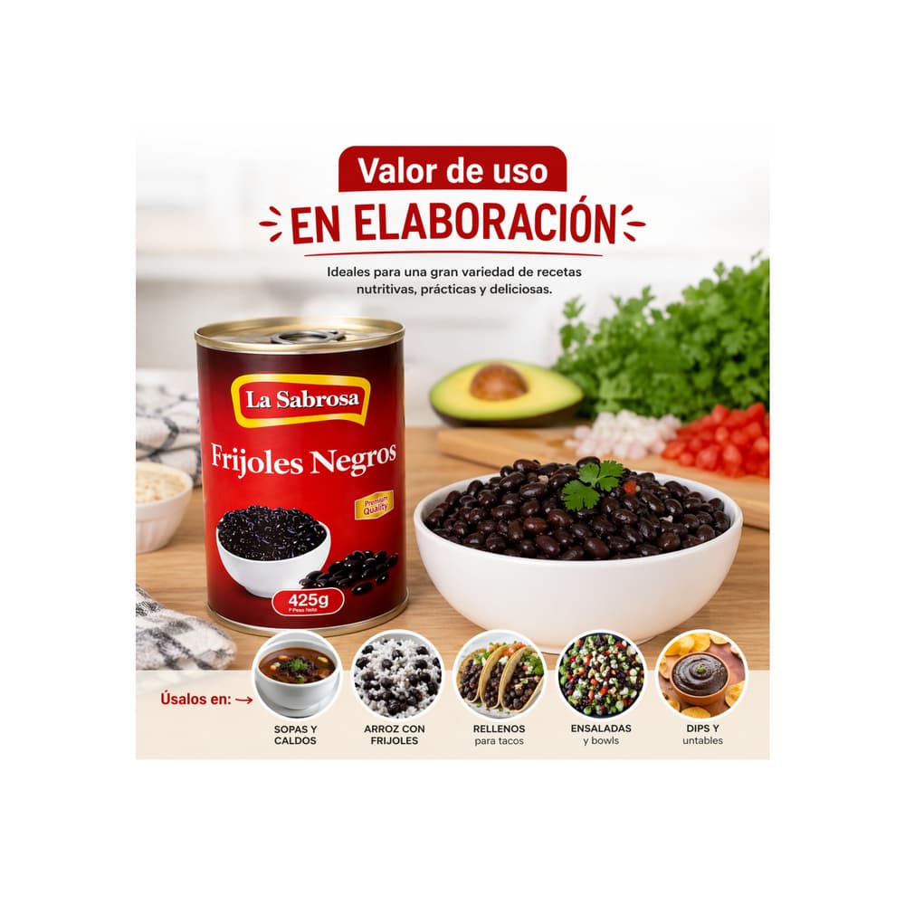 Frijoles negros enlatados La Sabrosa (425 g / 15 oz) - 4
