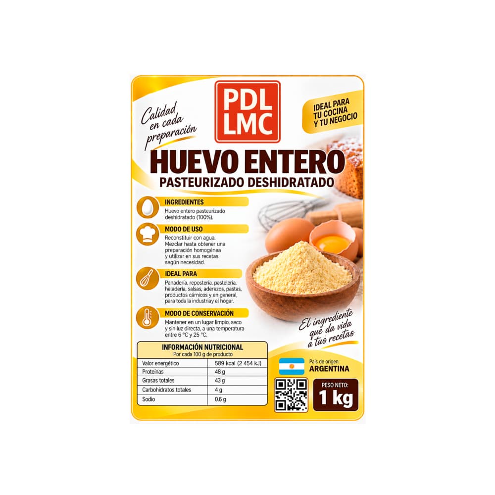 Huevo entero pasteurizado deshidratado PDL LMC (1 kg / 2.2 lb) - 2
