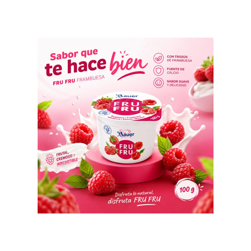 Yogur sabor frambuesa Bauer Fru Fru (100g / 3.53oz) - 5