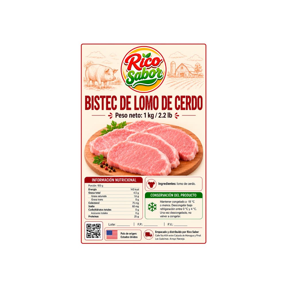 Bistec de lomo de cerdo Rico Sabor (1 kg / 2.2 lb) - 2