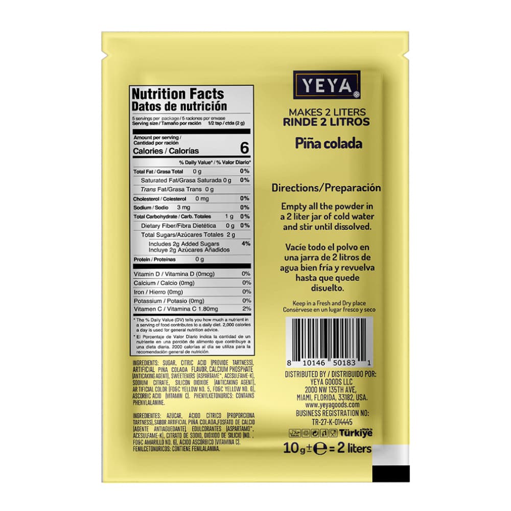Refresco instantáneo sabor piña colada YEYA (10 g / 0.35 oz) - 2