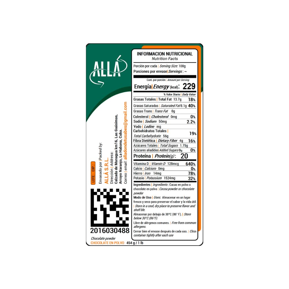 Chocolate en polvo ALLÁ (454 g / 1 lb) - 4