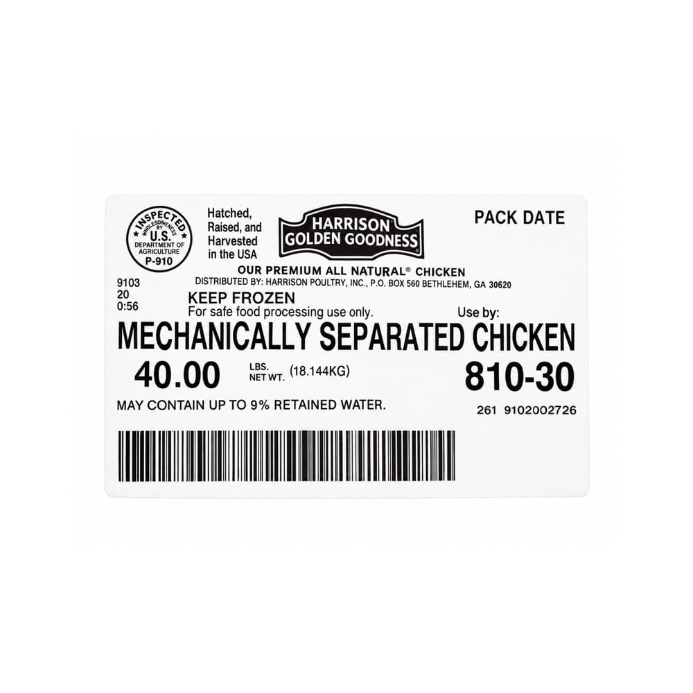 Caja de carne de pollo separada mecánicamente Harrison Golden Goodness (18.14 kg / 40 lb) - 2