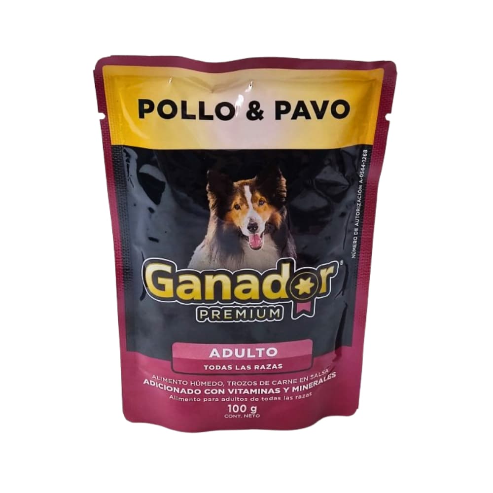 Alimento húmedo para adulto todas las razas trozos de carne en salsa pollo y pavo Ganador Premium (100 g / 3.5 oz)