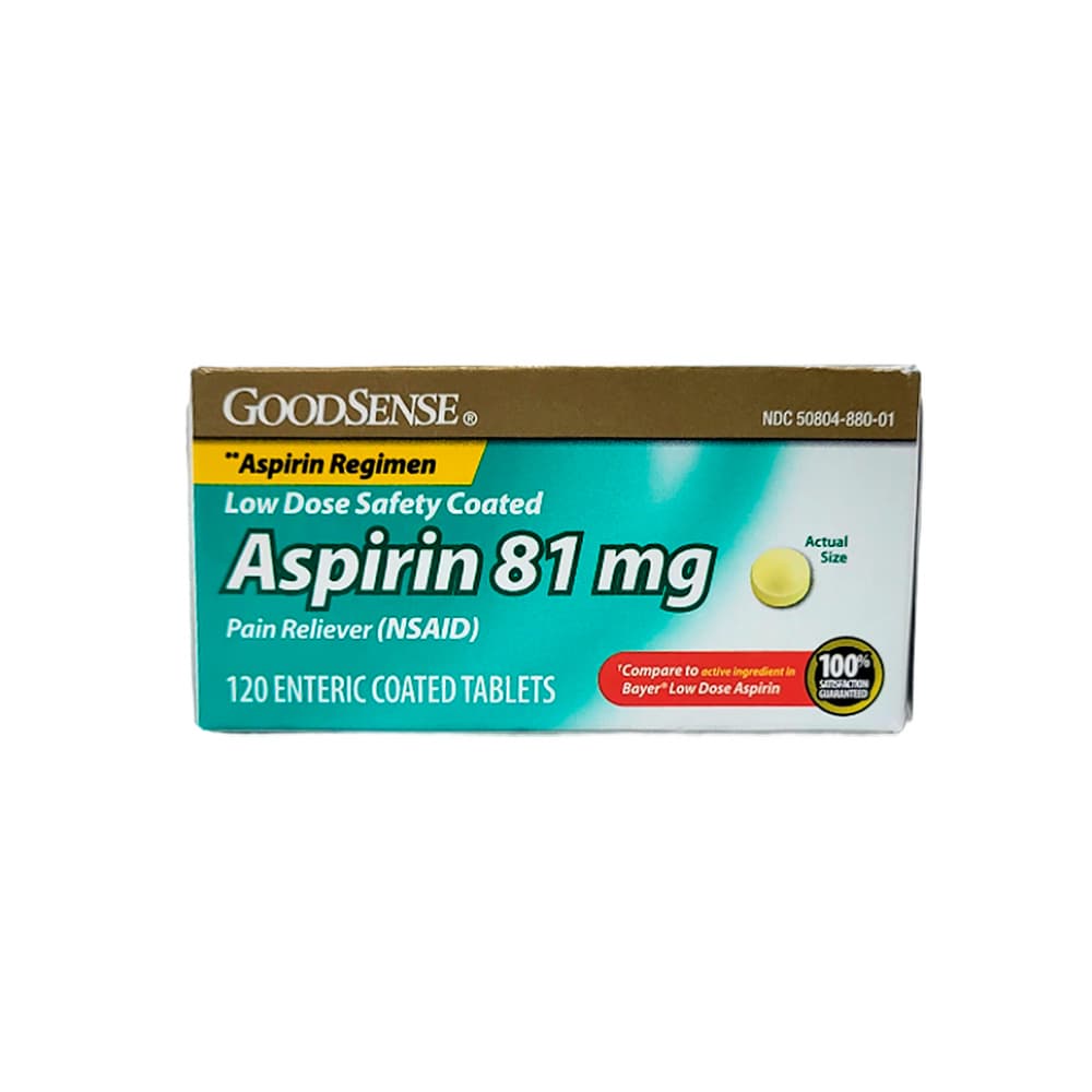 Aspirina. Ácido acetilsalicílico 81 mg GoodSense (120 tabletas)