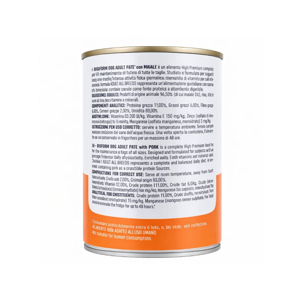 Paté comida húmeda para perros de todas las razas con sabor a Cerdo Bioform (400 g / 14.11 oz) - 3