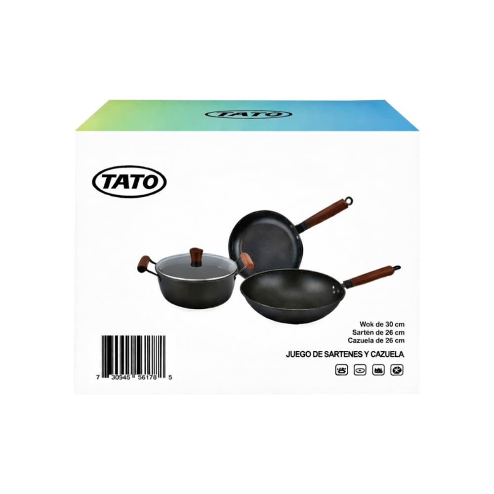 Juego de sartenes y cazuela antiadherentes color negro de 3 piezas TATO - 3