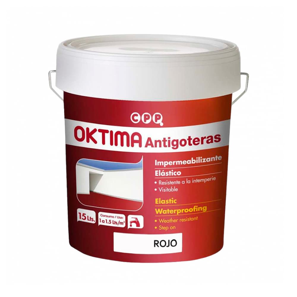 Impermeabilizante elástico exterior 15 L de color rojo Oktima