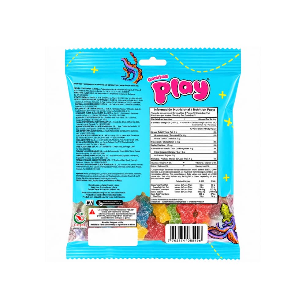 Gomitas de gelatina sabores surtidos a fresa, banano, manzana, frambuesa Pulpos Play (55g / 1.94 oz) - 3
