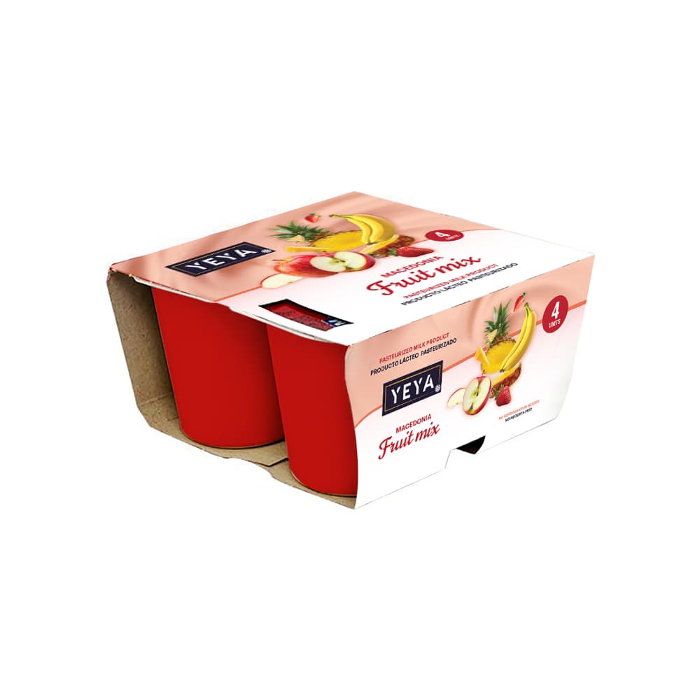 Yogurt pasteurizado sabor macedonia YEYA (4 x 125 g / 4.41 oz)