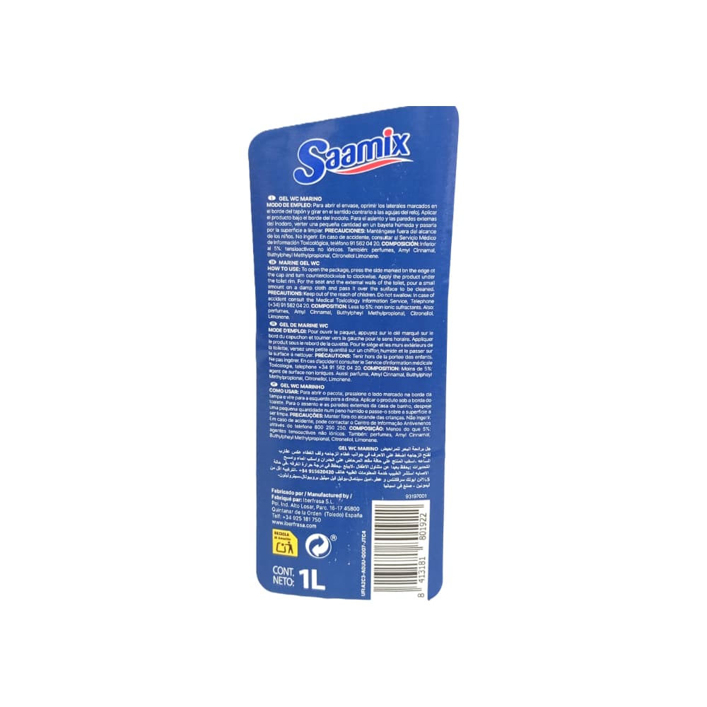 Gel limpiador para baños aroma marino Saamix (1 L) - 2