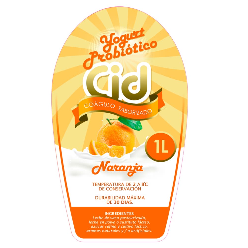 Yogurt probiótico de coágulo saborizado de naranja Cid (1 L) - 2