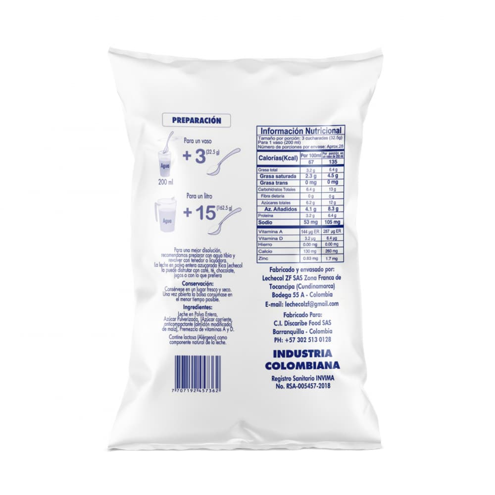 Leche en polvo entera azucarada Rica (900 g / 1.98 lb) - 2