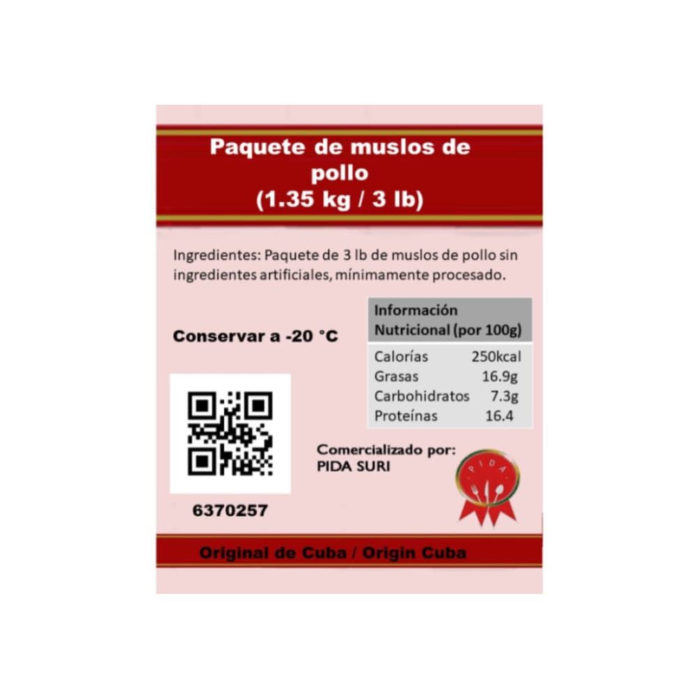 Paquete de muslos de pollo Pida (1.35 kg / 3 lb) - 4