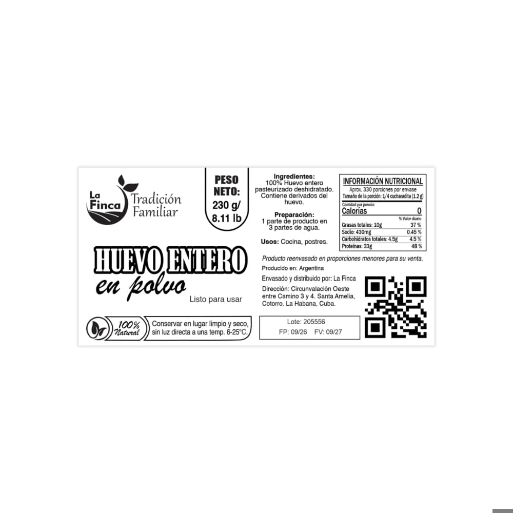 Huevo entero en polvo La Finca (230 g / 8.11 oz) - 3
