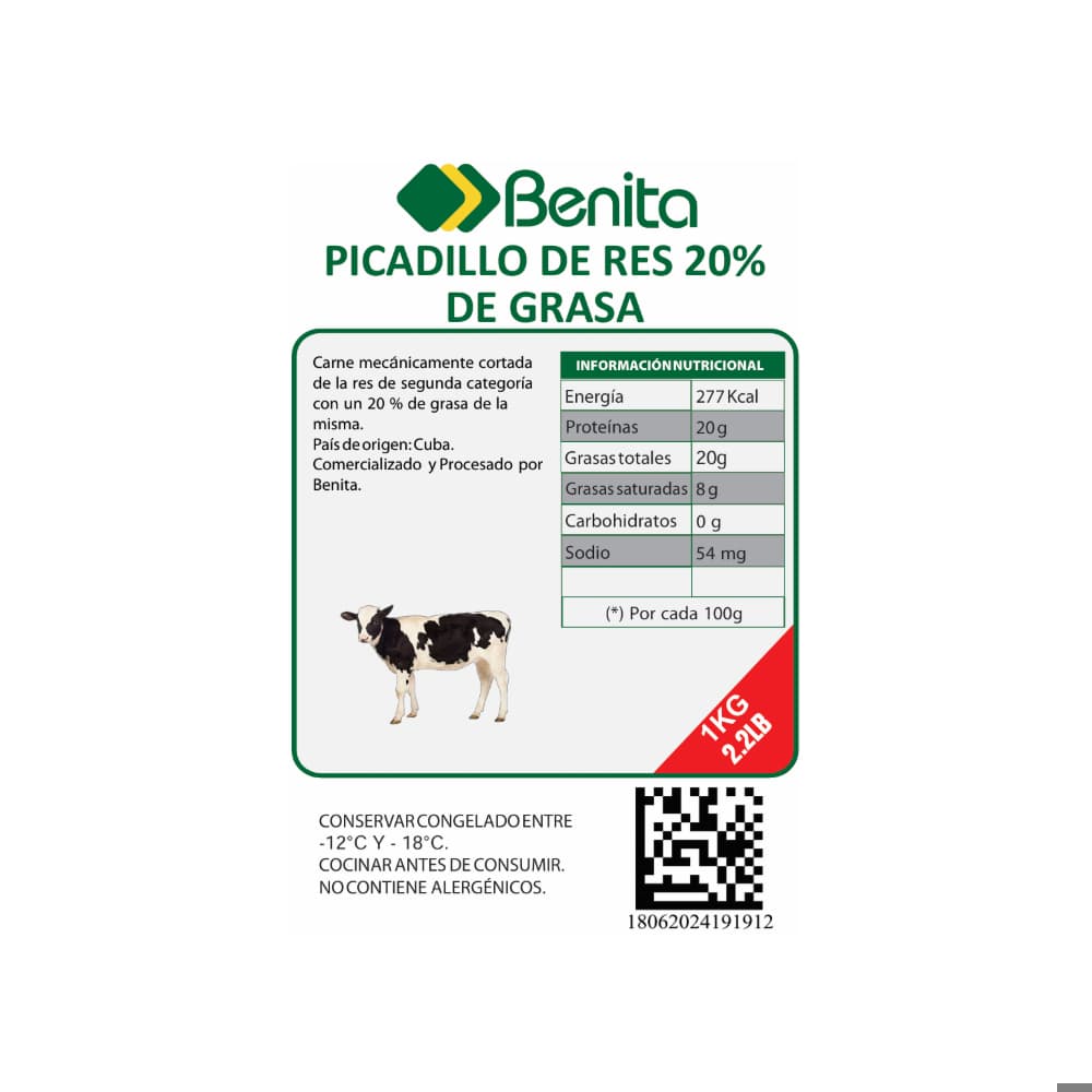 Picadillo de res con 20 % de grasa Benita (1 kg / 2.2 lb) - 4