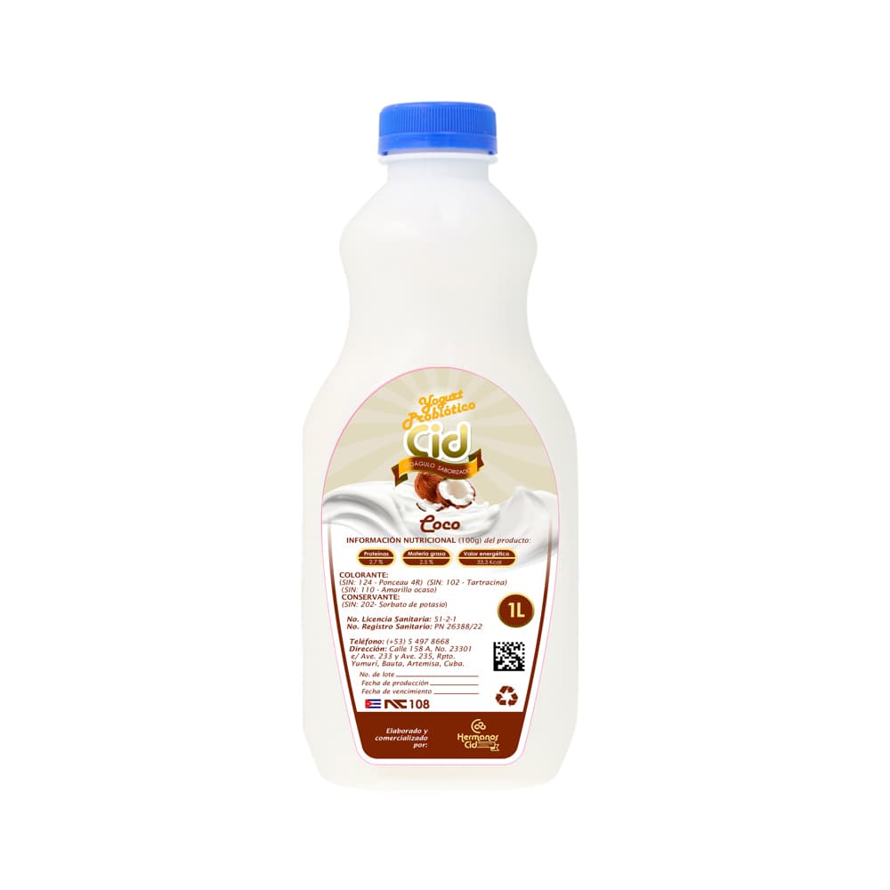 Yogurt probiótico de coágulo saborizado de coco Cid (1 L) - 4