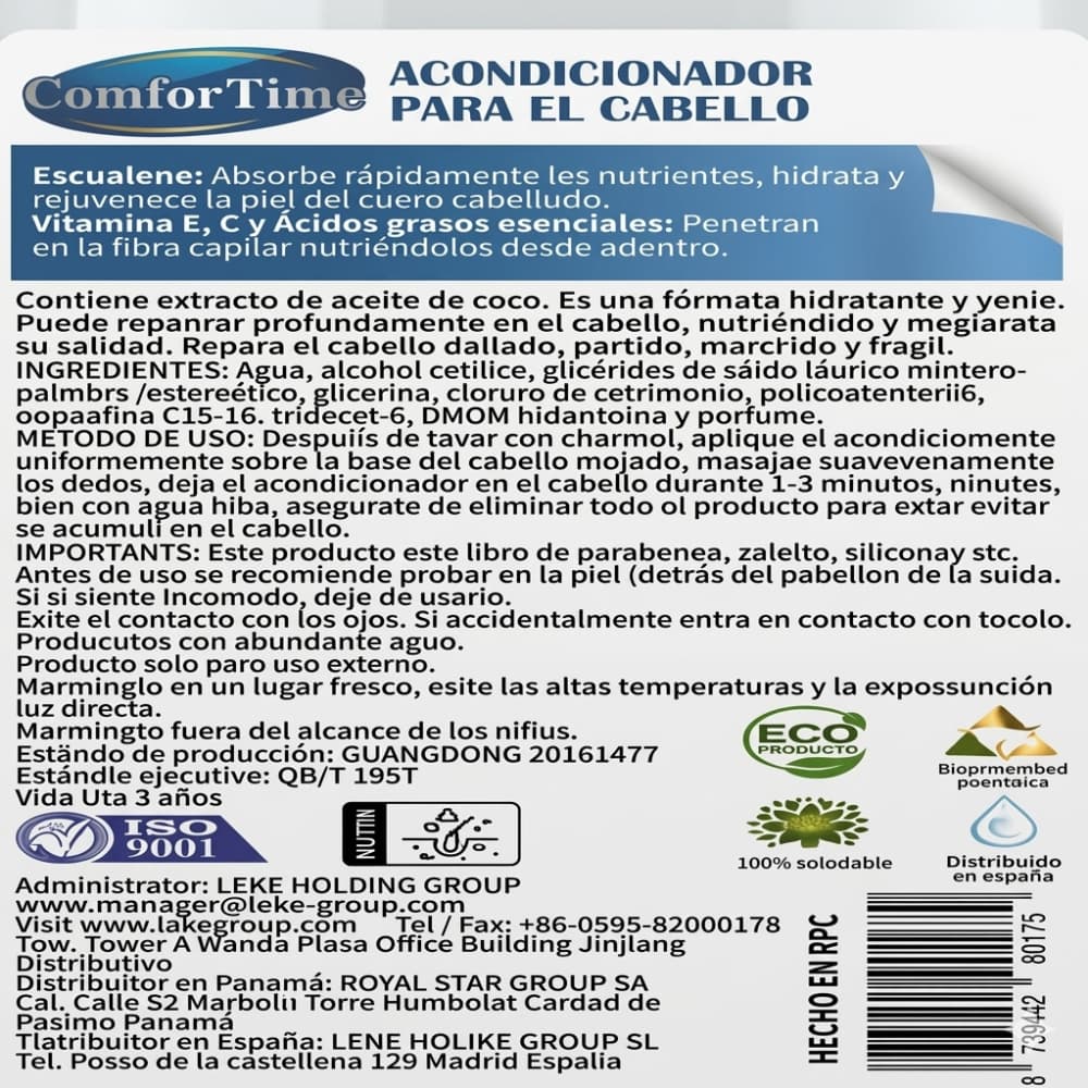 Acondicionador para el cabello 100% natural Comfortime (500 ml) - 3