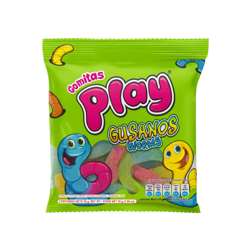Gomas de gelatina sabores surtidos a manzana, frambuesa, fresa Play (55 g / 1.94 oz)