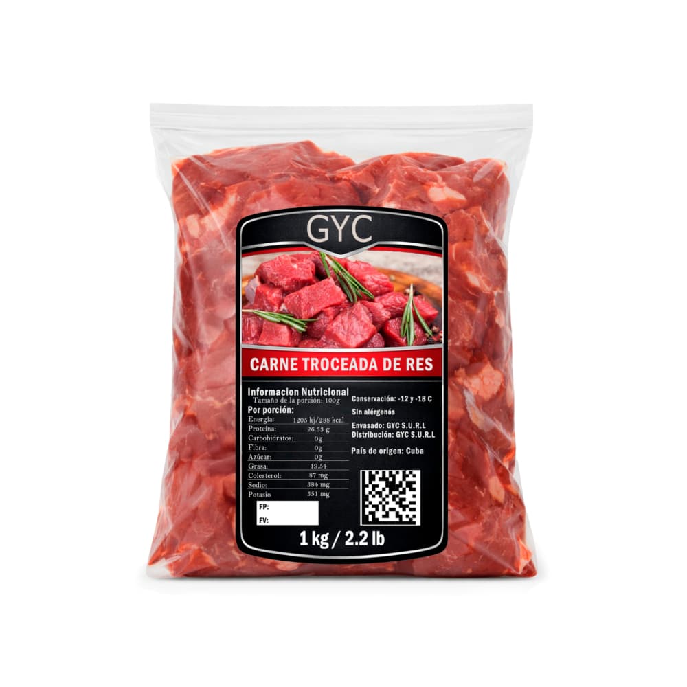 Carne troceada de res GYC (1 kg / 2.2 lb)
