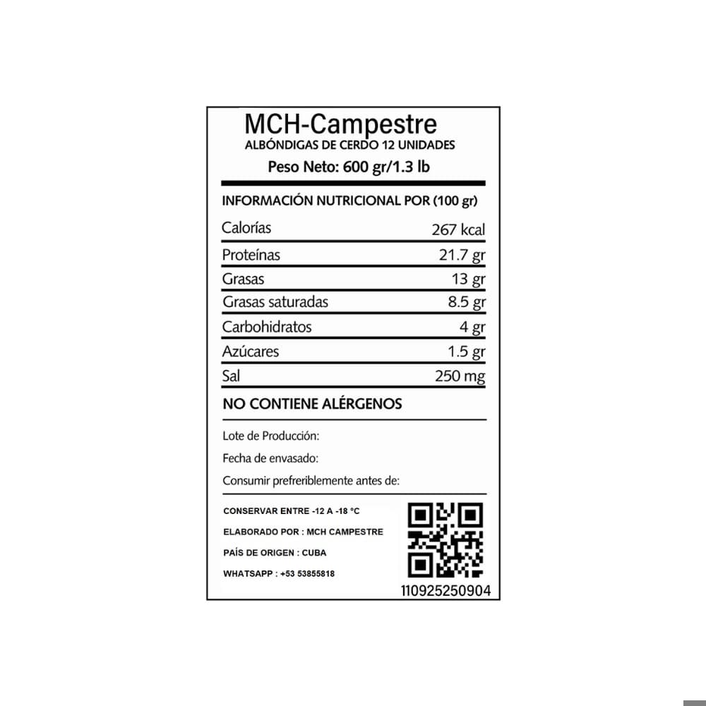 Albóndigas de carne de cerdo MCH-Campestre (600 g / 1.32 lb) - 2