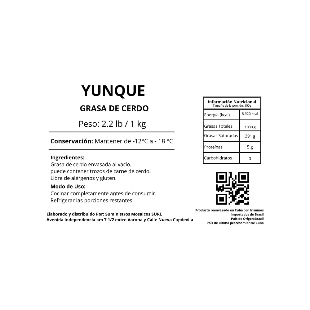 Grasa de cerdo Yunque (1 kg / 2.2 lb) - 2
