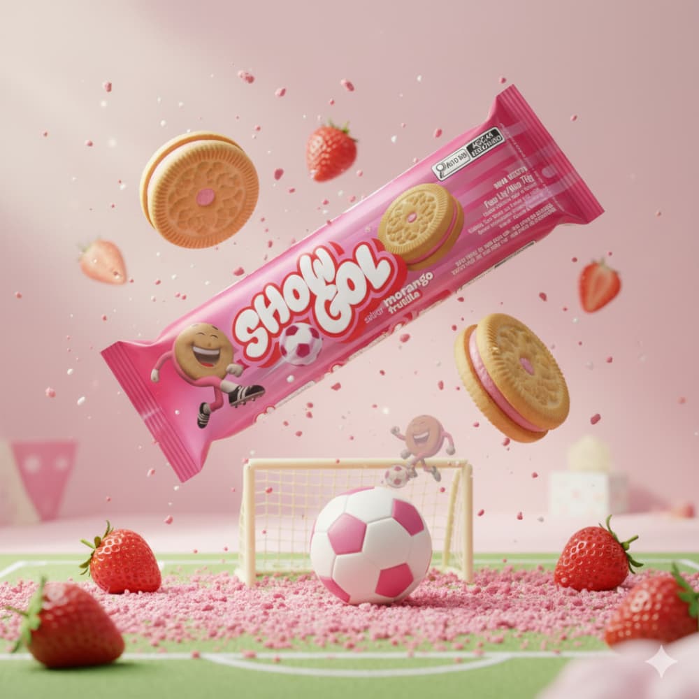 Galletas sabor vainilla rellenas con crema sabor a fresa Show Gol (76 g / 2.68 oz) - 4