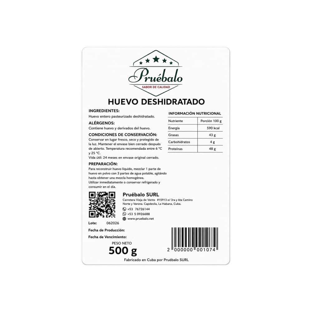 Huevo entero deshidratado Pruébalo (500 g / 1.1 lb) - 3