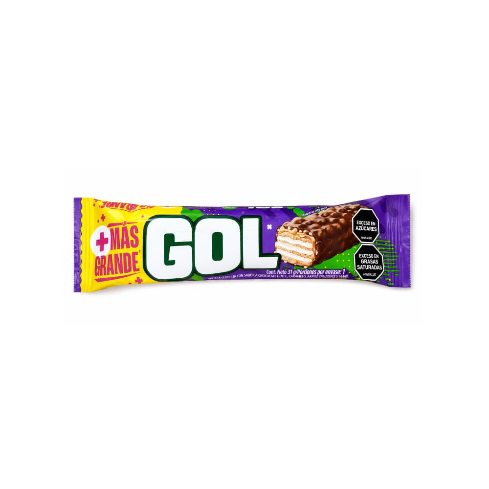 Galleta cubierta con sabor a chocolate dulce con caramelo, arroz crujiente y maní Gol (31 g / 1.09 oz)