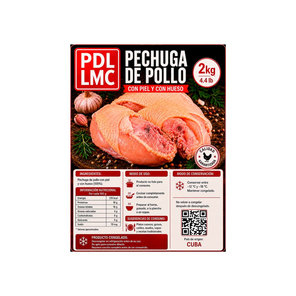 Pechuga de pollo con piel y con hueso PDL LMC (2 kg / 4.4 lb) - 2