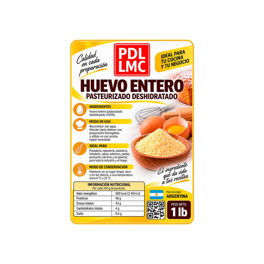Huevo entero pasteurizado deshidratado PDL LMC (454 g / 1 lb) - 2
