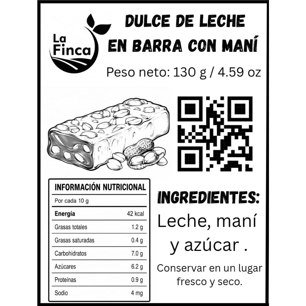Dulce de leche en barra con maní La Finca (130 g / 4.59 oz) - 3